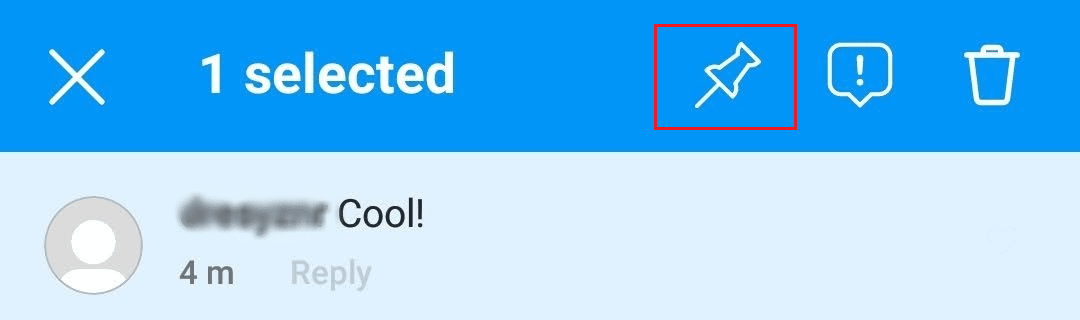 Toca el icono de alfiler para anclar el comentario en la lista de comentarios.
