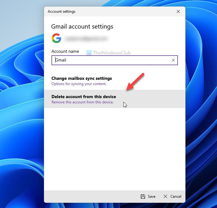 Eliminar cuenta para cerrar sesión en su cuenta de correo electrónico en Windows 11/10 Mail