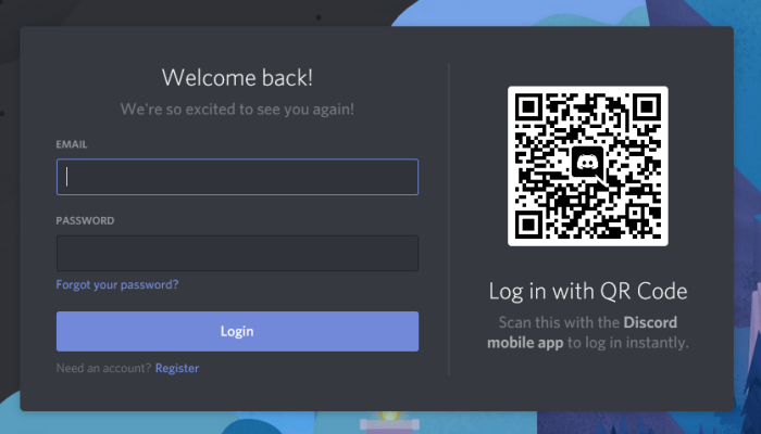 Inicie sesión en Discord usando el código QR en su dispositivo móvil