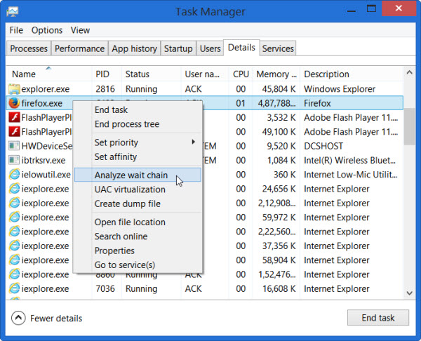 Espere el tránsito de la cadena windows 8