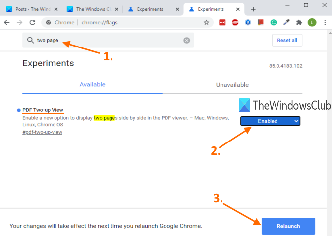 habilite la función de vista de pdf dos arriba y reinicie el navegador;