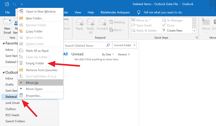 Vacíe la carpeta Elementos eliminados en Outlook