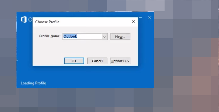 Selección de perfil para el modo seguro de Outlook