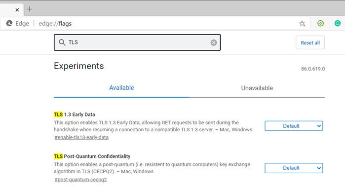 Activar Chromium TLS 1-3 Edge