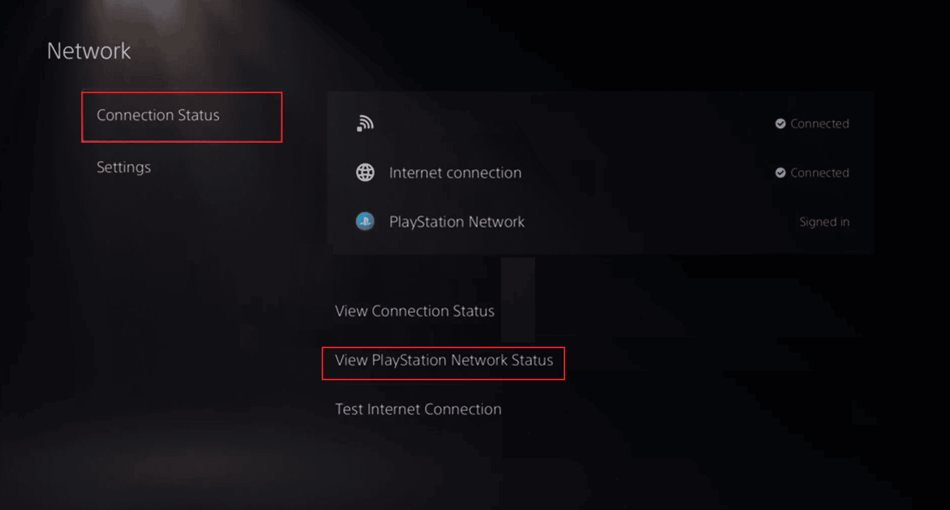 ps5 ver estado de red de playstation