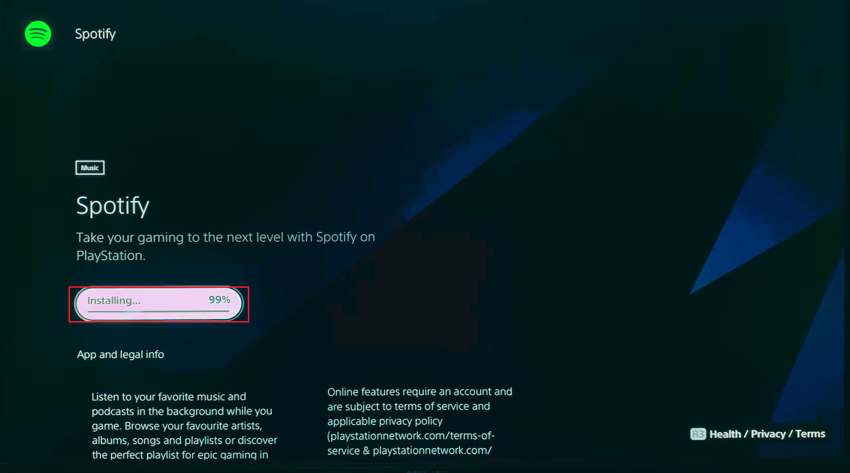 instalando Spotify.  Solucionar el error de Spotify en PS5