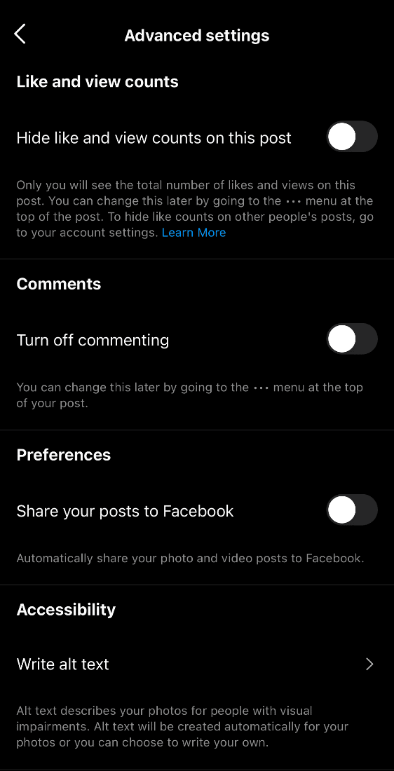 Establecer configuraciones avanzadas.  Cómo ver los carretes que te gustan en Instagram