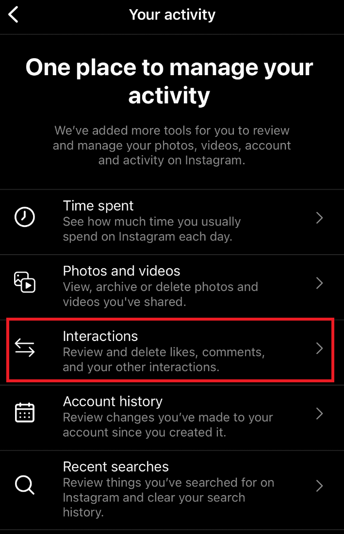 Toca Interacciones.  Cómo ver los carretes que te gustan en Instagram