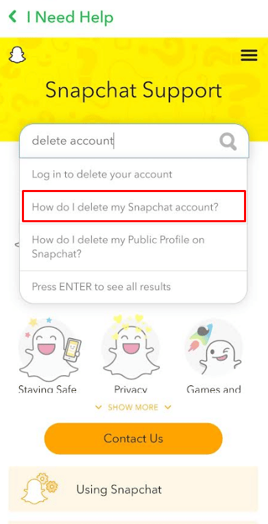 Seleccione la pregunta ¿Cómo elimino mi cuenta de Snapchat? | ¿Qué es un portal de cuenta de Snapchat?