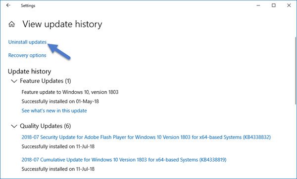Desinstalar actualizaciones de Windows 10