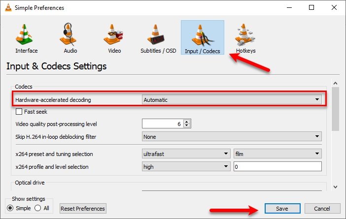 Habilite la aceleración de hardware en VLC Media Player para ahorrar batería