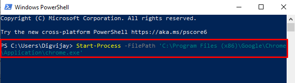 Abra Chrome con el comando PowerShell