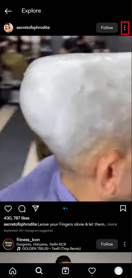   Toca el icono de los tres puntos que aparece en la esquina superior derecha de la publicación.