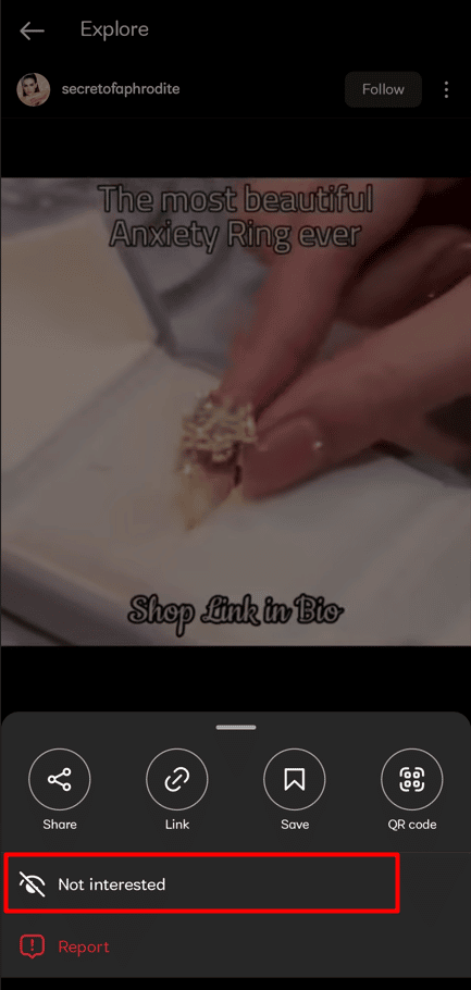 Toca No me interesa |  eliminar la búsqueda predictiva en Instagram