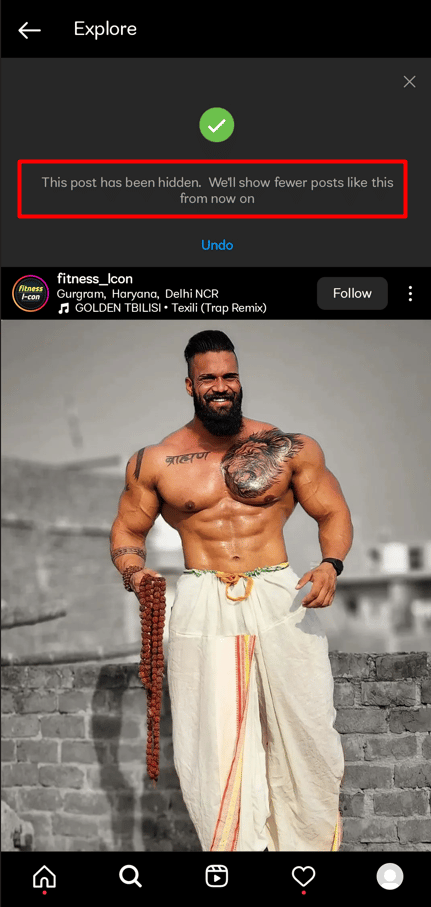 Instagram te notificará que esta publicación ha sido ocultada.  A partir de ahora, mostraremos menos publicaciones como esta.