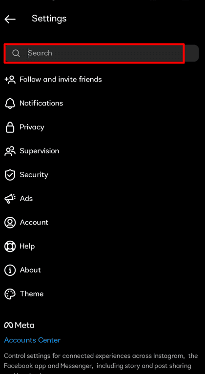 Toque en la barra de búsqueda del menú.  - Cómo restablecer la página Explorar de Instagram