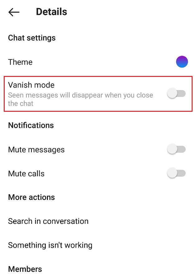 Encienda la palanca para el modo Vanish |  Cómo eliminar mensajes en Instagram desde ambos lados