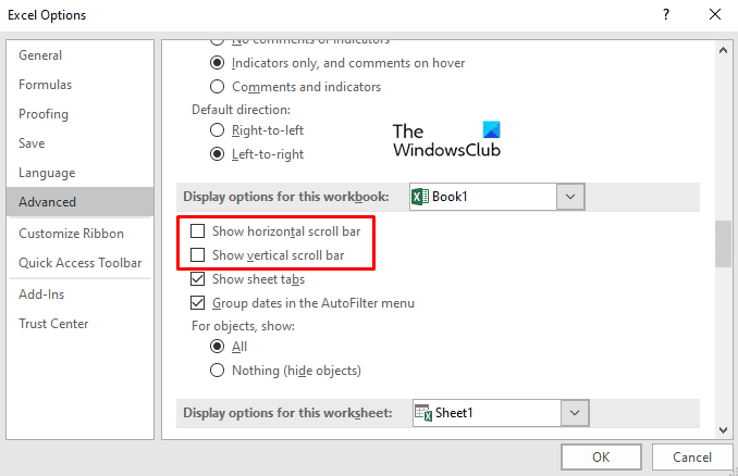Ocultar o mostrar barras de desplazamiento en Microsoft Excel