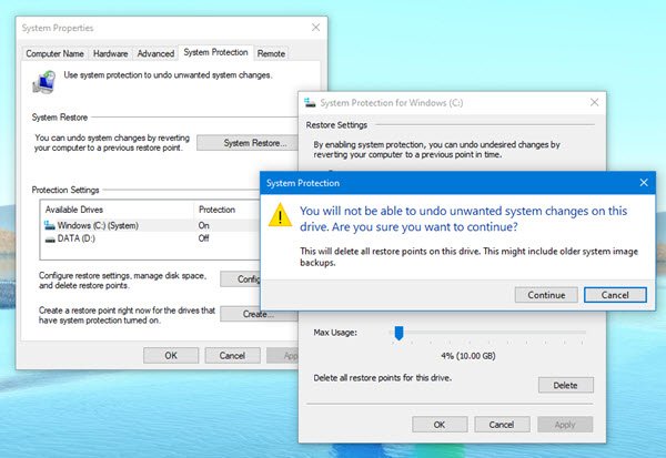 eliminar puntos de restauración del sistema antiguo