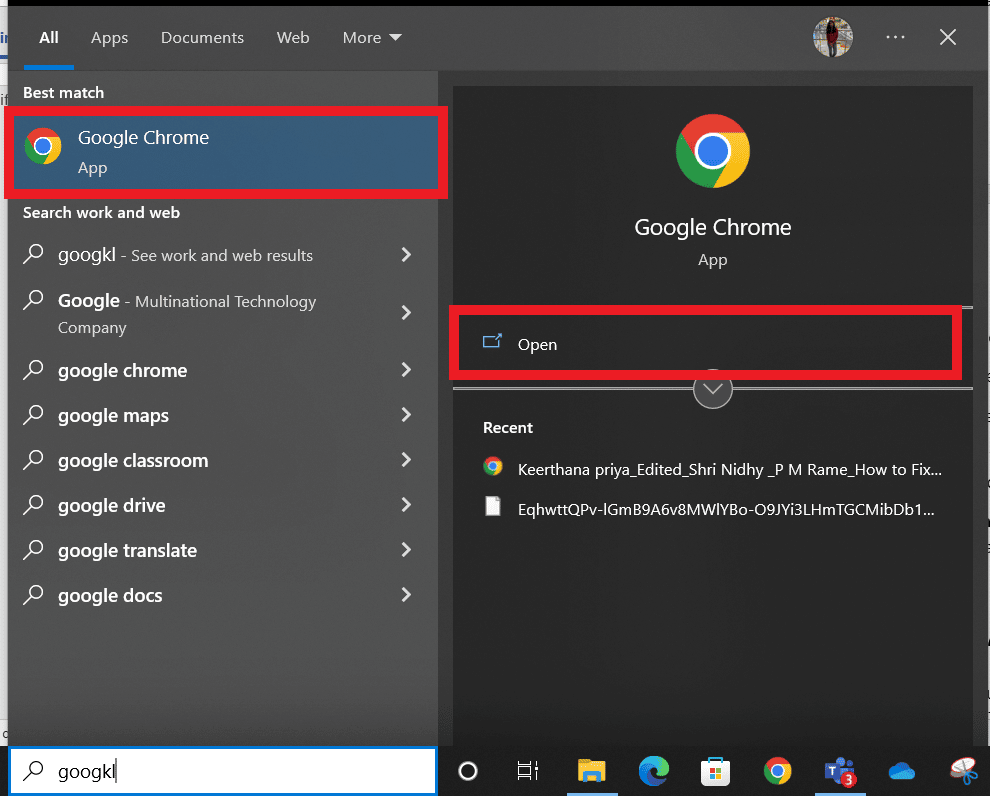 Abre Google Chrome desde el menú de inicio