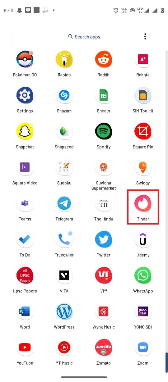 Abre Tinder desde el menú del teléfono.  Formas de ver perfiles de Tinder sin cuenta