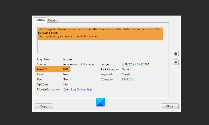 El servicio de navegador de la computadora depende de un servicio de servidor que no pudo iniciarse porque un servicio o grupo de dependencia no pudo iniciarse.