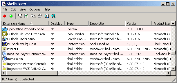 Editor de menús contextuales ShellExView