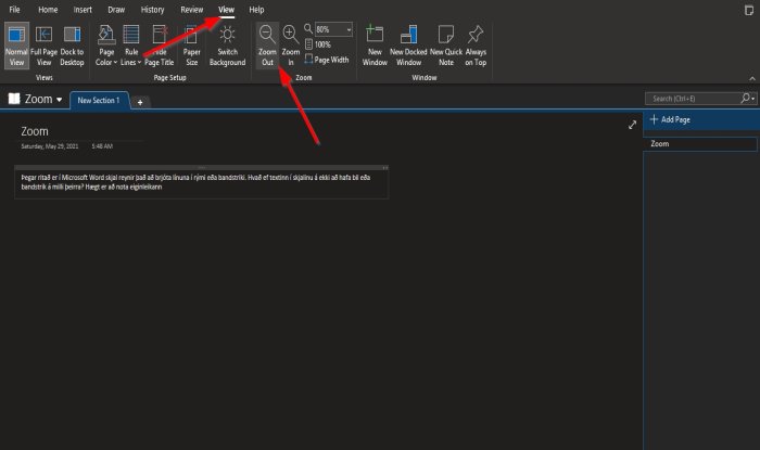 Cómo acercar y alejar en OneNote en Windows 10