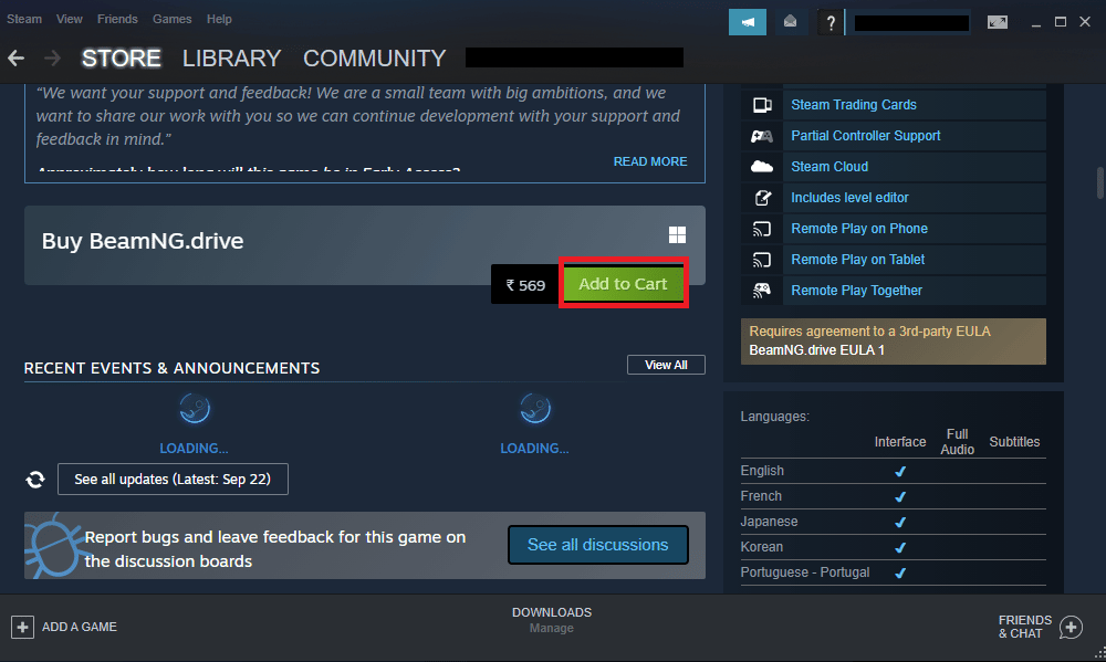 Haga clic en Agregar al carrito.  Es BeamNG Drive en Xbox
