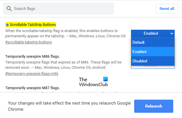 Habilitar o deshabilitar los botones de desplazamiento de pestañas en Google Chrome Habilitar o deshabilitar los botones de desplazamiento de pestañas en Google Chrome