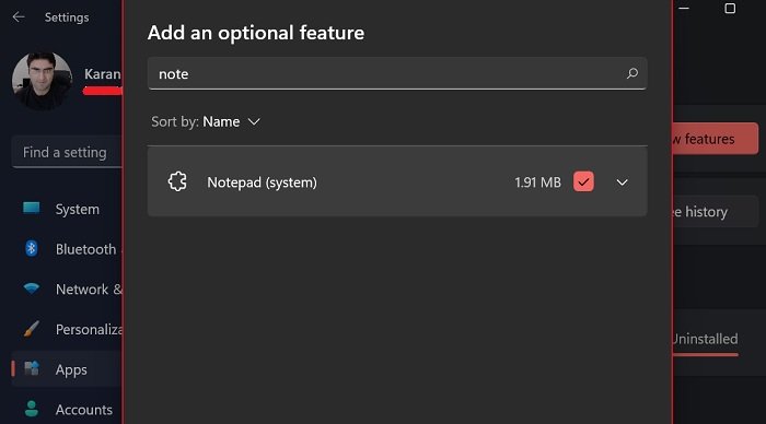 Cómo instalar o reinstalar el Bloc de notas en Windows 11 usando funciones opcionales