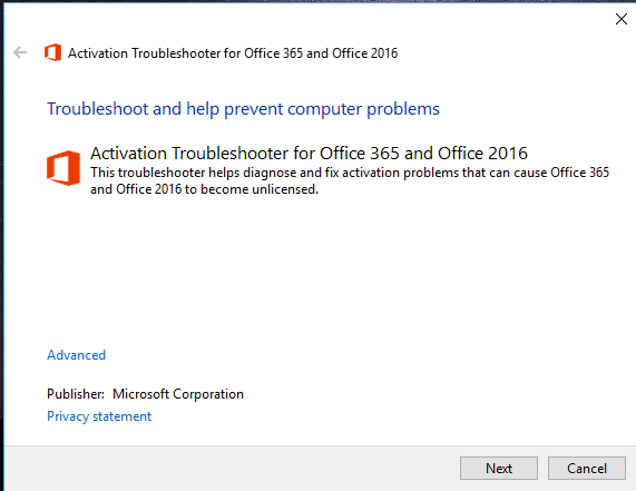 Solucionador de problemas de errores de activación de Office 365