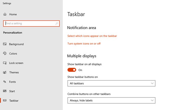 Configurar múltiples pantallas en la barra de tareas