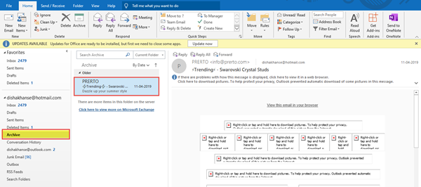 Cómo archivar un mensaje de correo electrónico en Outlook