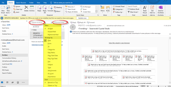 Cómo archivar un mensaje de correo electrónico en Outlook