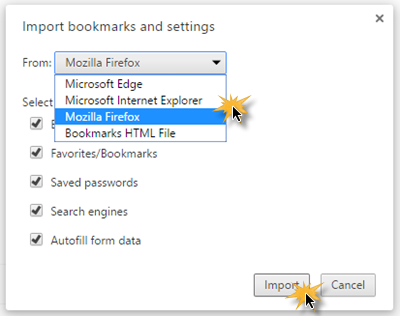 Importar marcadores, contraseñas a Chrome 2