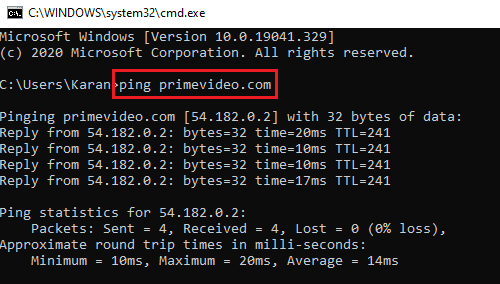 Hacer ping a Primevideo