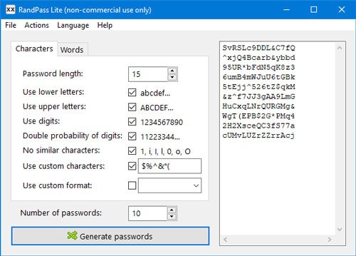 Generador de contraseñas RandPass Lite para PC