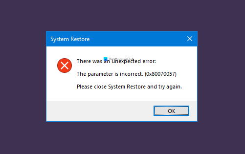 El parámetro no es válido, error 0x80070057 en Windows 10
