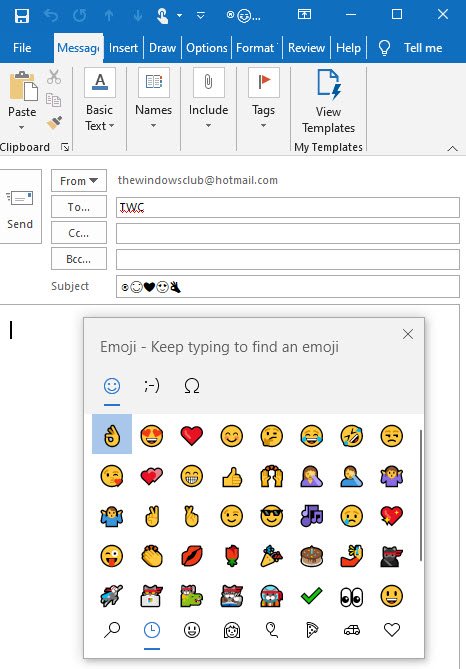 inserte un emoticón o emoji en el asunto del correo electrónico