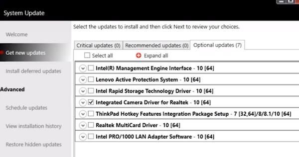 Descarga de actualización del sistema Lenovo