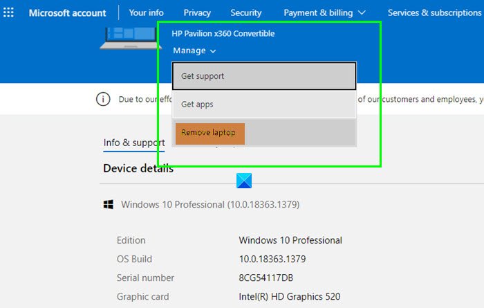 Eliminar una computadora de confianza de su cuenta de Microsoft