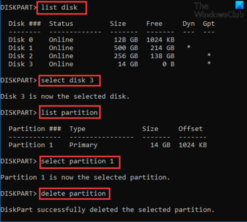 La opción de eliminar volumen está atenuada: unidad flash USB