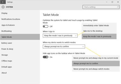 Configuración del modo de tableta de Windows 10
