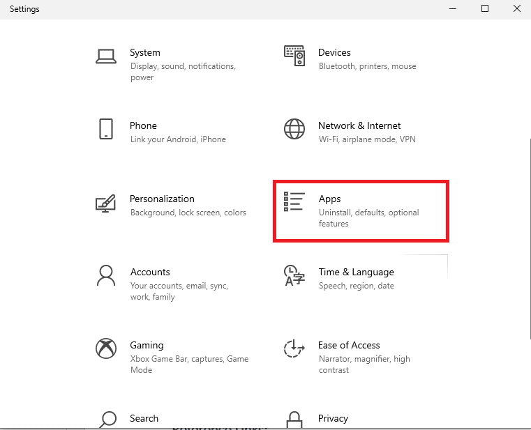 abra la aplicación Configuración y haga clic en la opción Aplicaciones 