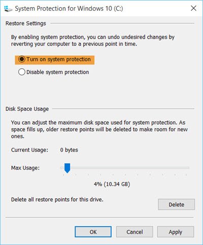 restauración del sistema deshabilitada