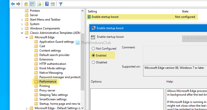 Habilite o deshabilite Startup Boost en Edge usando el Registro o el Editor de directivas de grupo