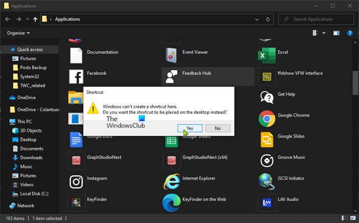 Cree un acceso directo en el escritorio para abrir aplicaciones UWP