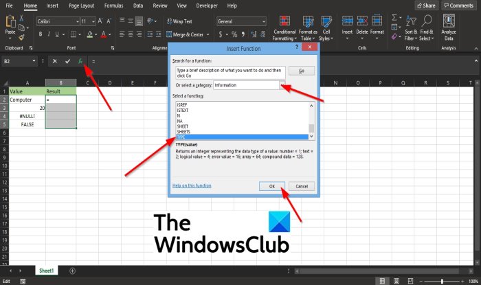 ¿Cómo usar la función TIPO en Excel?