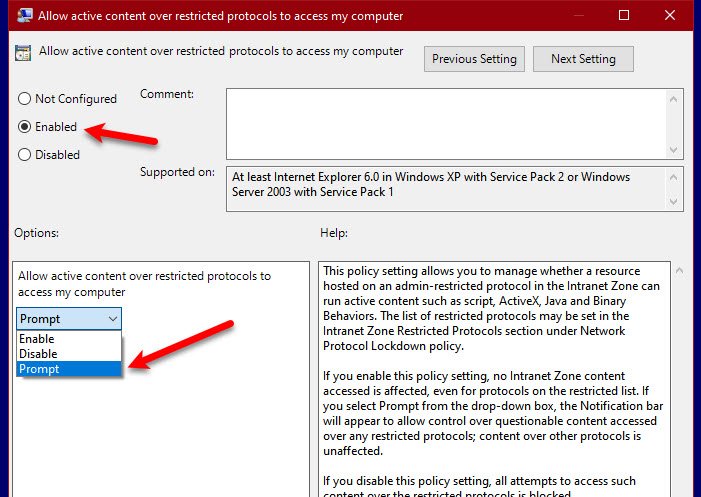 Permitir contenido activo a través de protocolos restringidos para acceder a mi computadora